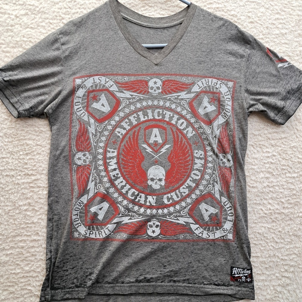 Affliction Skull T Shirt American Customs Cyber Grunge Punk Goth Medium